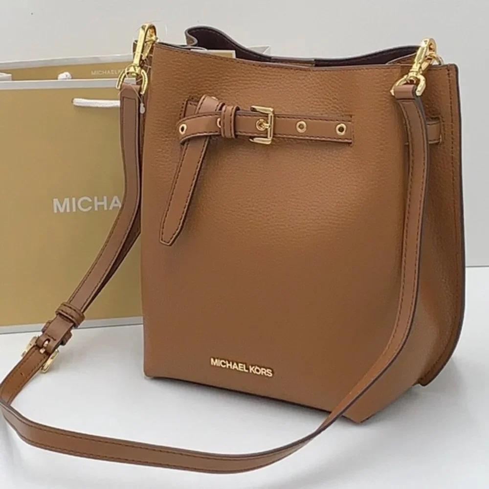 Michael Kors Emilia Small Bucket Bag Messenger Leather Luggage - Picture 7 of 15